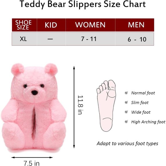 Women's Cute Fuzzy Pink Teddy Bear Slippers Cozy Cartoon Indoor Shoes - Picture 4 of 9